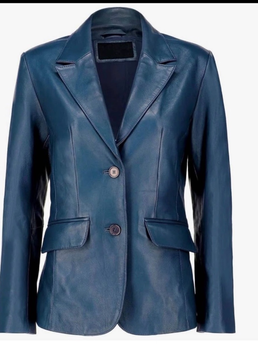 Tailored Blue Leather Blazer Jacket